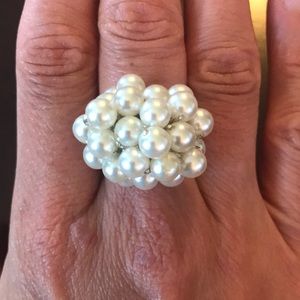 Vintage Adjustable Ring, Faux Pearl Beaded 1960’s
